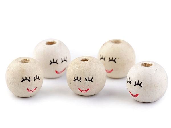 18mm Painted Face Wooden Beads, Natural Light Wood Doll Head Components for DIY Crafts, Finger Puppets, and Jewelry Making