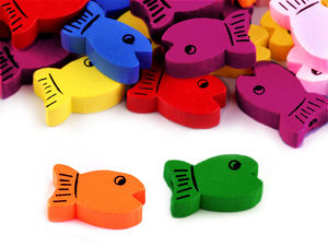 Premium Double-Sided Wooden Fish Beads for Children's Crafts, Jewelry Making, and Keychains - Assorted Mix (12x19mm)