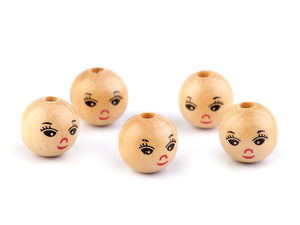 Premium Ivory Wooden Doll Head Beads with Painted Faces - 18mm Crafted Round Wood Beads for DIY Crafts, Doll Making, and Puppets