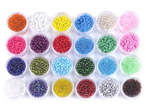 Premium Rocaille Seed Beads Set in Jars - 4mm Glass Seed Beads Assortment for Jewelry Making, Embroidery, and Weaving (24-Pack Mix)