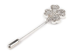 Silver Four-Leaf Clover Rhinestone Decorative Pin (17x51 mm) - Premium Lapel Brooch and Event Decor Accent