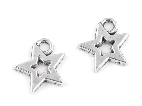 Star Metal Charm Pendant for Clothing, Shoes, and Accessories - 12x12mm, Platinum