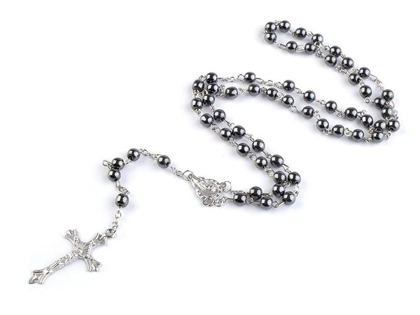 Classic Waxed Cord Rosary Bead Necklace with Metal Crucifix