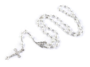 Classic Waxed Cord Rosary Bead Necklace with Metal Crucifix