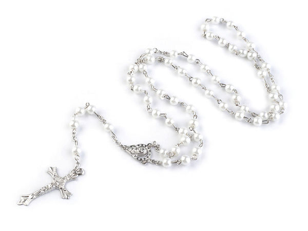 Classic Waxed Cord Rosary Bead Necklace with Metal Crucifix