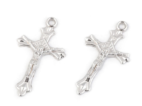 Platinum-Finished Crucifix Cross Pendant with Jesus Christ Relief (17x31 mm)