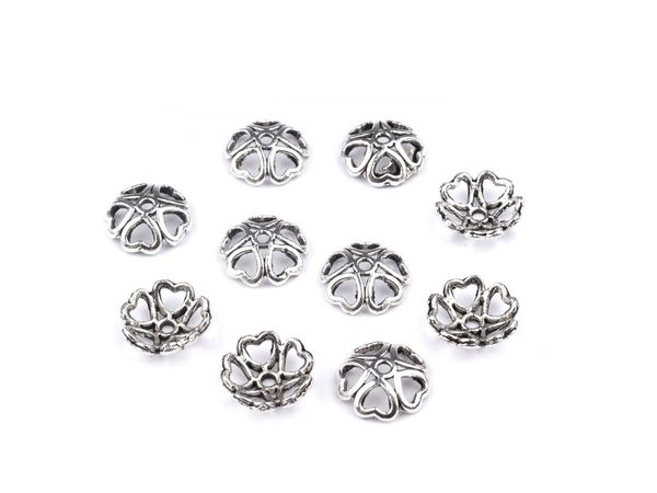 Heart-Shaped Metal Bead Caps (10-11mm) for Jewelry Making and Crafting