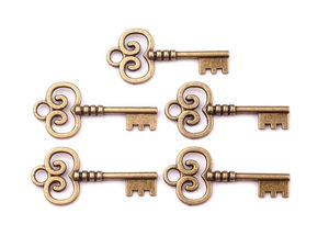 Vintage Brass Metal Key Charm Pendant (19x40mm) - Decorative Key Accents for Clothing, Footwear, and Fashion Accessories