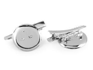 Premium Platinum Brooch Pin Back with Alligator Clip, 30mm Round Flat Pad, Dual-Attachment DIY Jewelry Component (30x47mm)