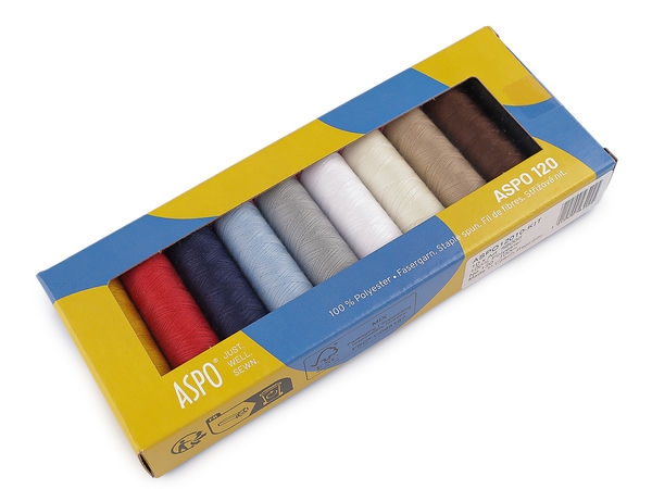 Aspo 120 Premium Polyester Sewing Thread Set - 10 x 100m, Assorted Color Mix