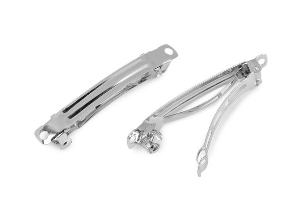 DIY French Style Barrette Hair Clip Blanks (6x60mm) - Premium Platinum Finish Metal Components with Dual Mounting Holes for Jewelry Making