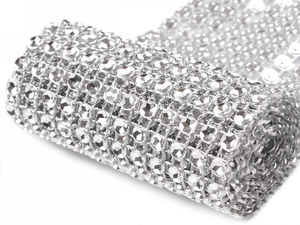 Premium Wide Crystal Trimming (58mm) – Metallic Faux-Stone Decorative Garland for Crafts, Weddings, and Events