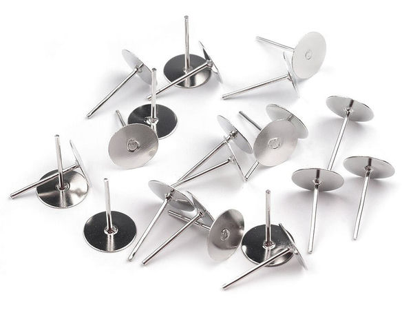 Platinum-Finished Stud Earring Posts with 8mm Flat Pad for DIY Jewelry Making