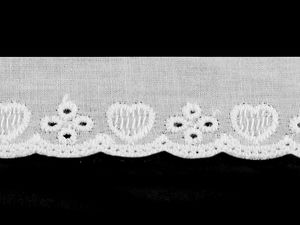 White Broderie Anglaise Cotton Eyelet Lace Trim with Heart Embroidery - 40mm Madeira Lace Ribbon for Sewing, Crafts, and Home Decor