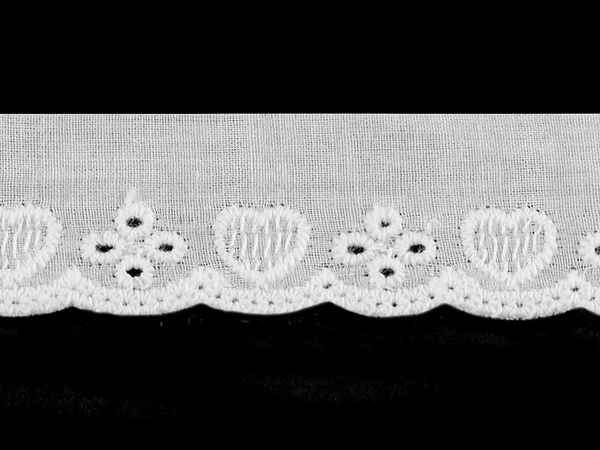 White Broderie Anglaise Cotton Eyelet Lace Trim with Heart Embroidery - 40mm Madeira Lace Ribbon for Sewing, Crafts, and Home Decor