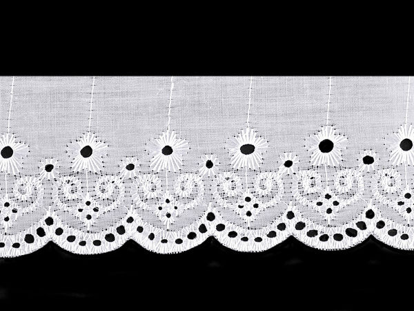 Premium White Madeira Broderie Anglaise Lace Trim, 65mm Width - Delicate Embroidered Lace for Crafts, Apparel, and Home Decor