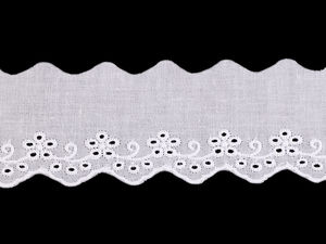 Premium Broderie Anglaise Cotton Eyelet Lace Trim - 40mm Wide Off White Madeira Embroidered Fabric Border for Sewing, Apparel & Crafts