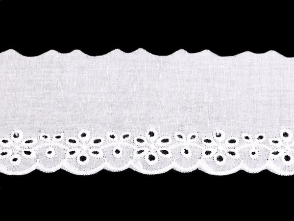 Premium Cotton Broderie Anglaise Madeira Lace Trim - 50mm, Snow White