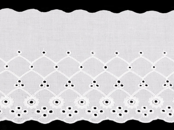 Premium Cotton Broderie Anglaise Madeira Lace Trim - 12cm Wide Off-White Eyelet Scalloped Embroidered Border Ribbon