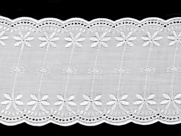Polyester Broderie Anglaise Madeira Lace Trim, 11cm Symmetrical Edge Lace (White)