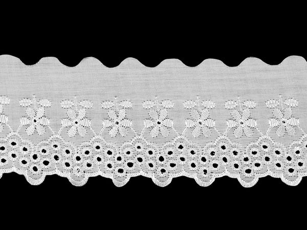 White Polyester Broderie Anglaise Madeira Edge Lace Trim - 80mm