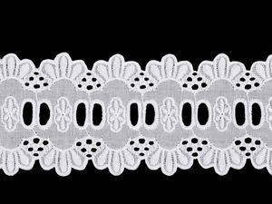 Premium White Cotton Broderie Anglaise Madeira Edge Lace Trim with Ribbon Insert, 65mm
