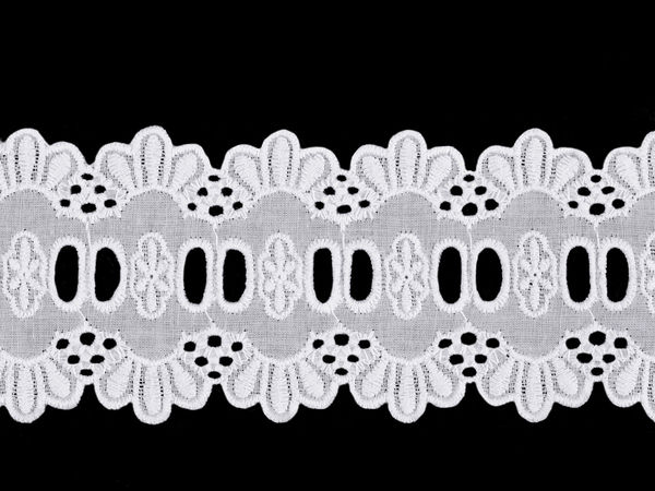 Premium White Cotton Broderie Anglaise Madeira Edge Lace Trim with Ribbon Insert, 65mm