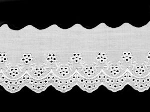 White Broderie Anglaise Madeira Lace Trim - 75mm Premium Perforated Embroidery Edging for Garments and Home Decor
