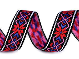 Premium Native Tribal Patterned Folk Ribbon - 24mm Woven Jacquard Trimming Trim for Garments, Home Decor, and Crafts