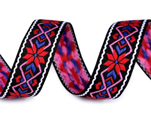 Premium Native Tribal Patterned Folk Ribbon - 24mm Woven Jacquard Trimming Trim for Garments, Home Decor, and Crafts