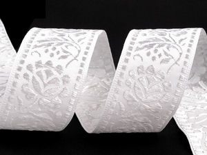 Premium Woven Jacquard Floral Trim Ribbon (40mm, White) - Elegant Haberdashery Border for Blankets, Pillows, and Crafts
