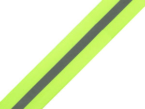 Premium Neon Yellow-Green Reflective Webbing Tape - 30mm Flat Fabric Trim for Apparel and Gear