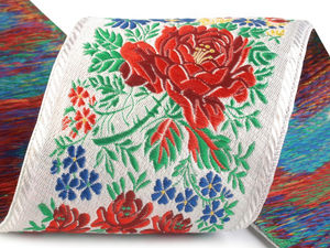 Premium Woven Jacquard Folk Ribbon - 10cm Wide Polyester Decorative Trimming (10m Roll) for Costumes, Crafts, and Home Decor