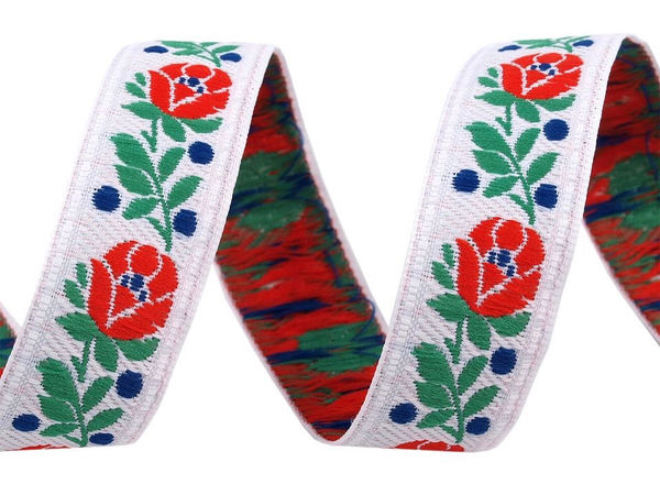 18mm Premium Woven Jacquard Folk Ribbon - High-Quality Polyester Trimming for Folk Costumes, Apparel, Crafts & Home Decor (25m Roll)