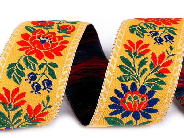 Premium 35mm Woven Folk Costume Jacquard Ribbon, Durable Polyester Trimming - 25m Roll