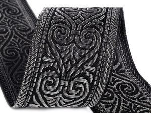 Premium Woven Jacquard Folk Trim Ribbon with Elegant Lurex Metallic Accents, 50mm Width