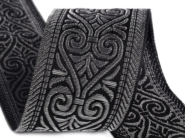 Premium Woven Jacquard Folk Trim Ribbon with Elegant Lurex Metallic Accents, 50mm Width