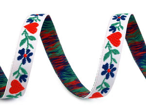 9mm Woven Folk Costume Jacquard Ribbon - Floral Heart Motif Pattern Trimming