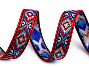 Red Jacquard Ribbon with Native Tribal Pattern - 16mm Premium Folk Trimming Ribbon for Sewing, Crafts, and Home Decor