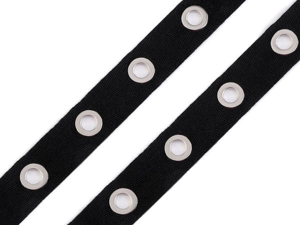 Premium Metal Grommet Eyelet Tape (24mm Width) - Black Nickel Lacing & Trimming Ribbon for Corsets, Dresses, and Apparel