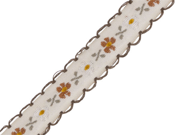 Premium 17mm Jacquard Embroidered Folk Pattern Trim Ribbon (20m Roll) - Ecru Light