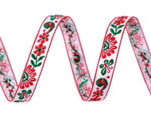 Premium Red Floral Tapestry Jacquard Folk Ribbon - 10mm Woven Costume & Trimming Ribbon