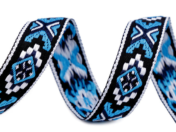 Native American Geometric Pattern Jacquard Trim Ribbon - 20mm Folk & Tribal Motif Border for Clothing and Accessories