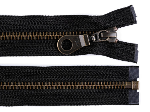 YKK No. 5 Open-End Antique Brass Metal Zipper, 65cm, Black Tape - Premium Heavy-Duty Jacket & Outerwear Zipper