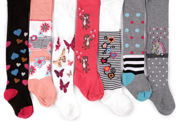Girls' Soft Cotton Blend Patterned Tights - Comfortable Elastic Waist Hosiery, Assorted Colors & Motifs