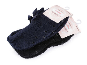 Emi Ross Women's Terry Non-Slip Slipper Socks – Fluffy Ballet Flat Lounge Socks with Satin Bow (2 Pairs)