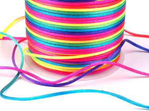 Premium Rattail Rainbow Satin Cord (1mm) - Multicolor Satin Ribbon for Kumihimo, Jewelry Making, and Crafting