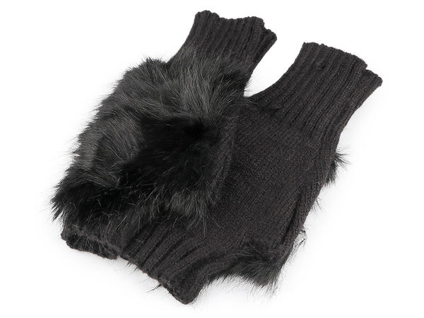 Women's Wool-Blend Knitted Fingerless Gloves with Elegant Faux Fur Trim - Cozy Thermal Winter Wrist Warmers