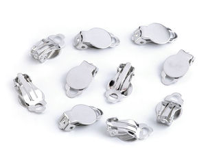 Platinum Clip-On Earring Findings with 10mm Flat Glue-On Pad (10x18mm) for Non-Pierced DIY Jewellery Making