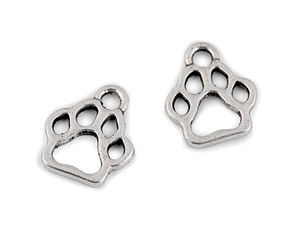 Platinum Paw Print Metal Charm Pendant (11x13 mm) - Elegant Fauna Decoration for Collars, Bags, and Clothing